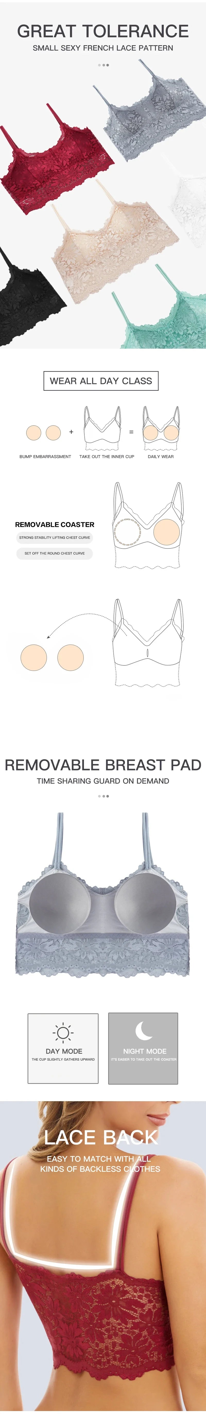 Sujetador de encaje Top Bralette cómodo Color sólido