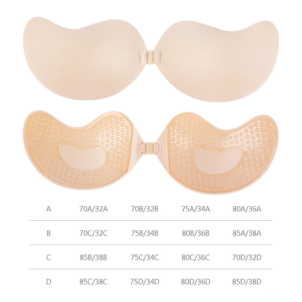 Sujetador push up invisible para mujer, sin espalda, sin tirantes y sin costuras.