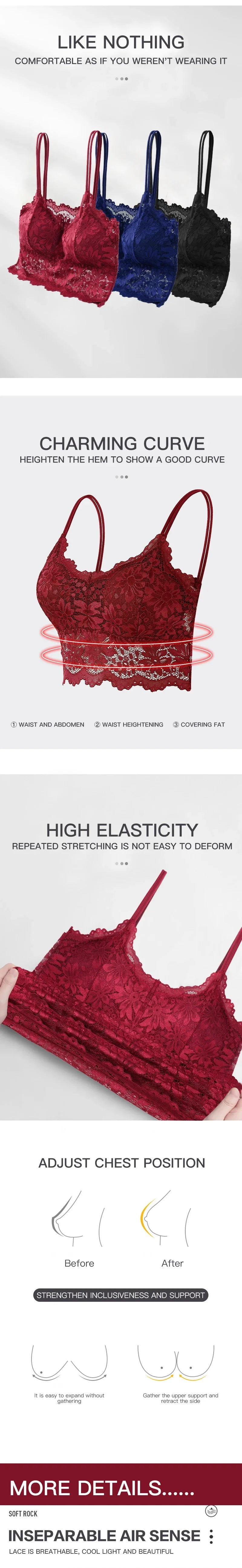 Spitzen-BH-Top, bequemes Bralette, einfarbig