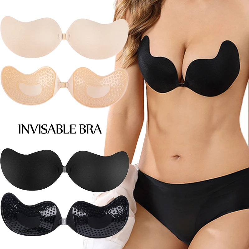 Sujetador push up invisible para mujer, sin espalda, sin tirantes y sin costuras.