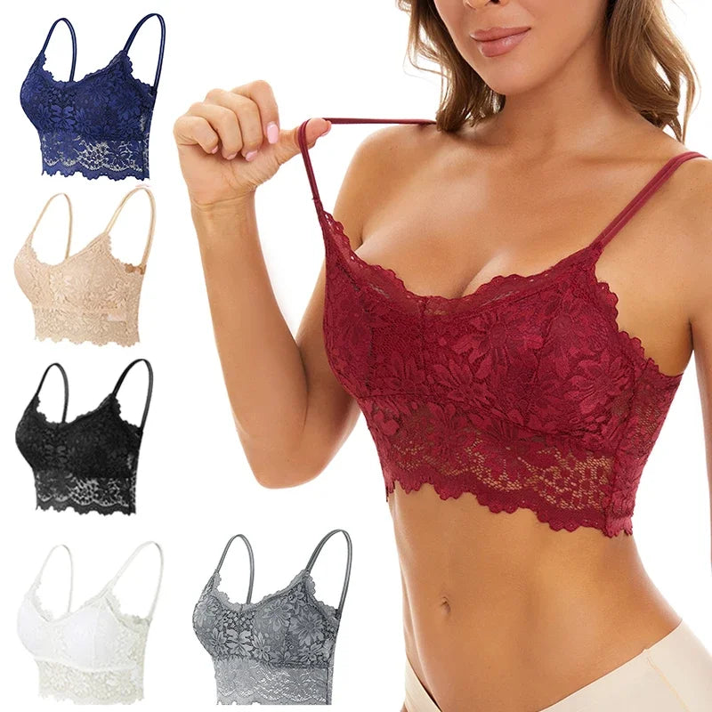 Sujetador de encaje Top Bralette cómodo Color sólido